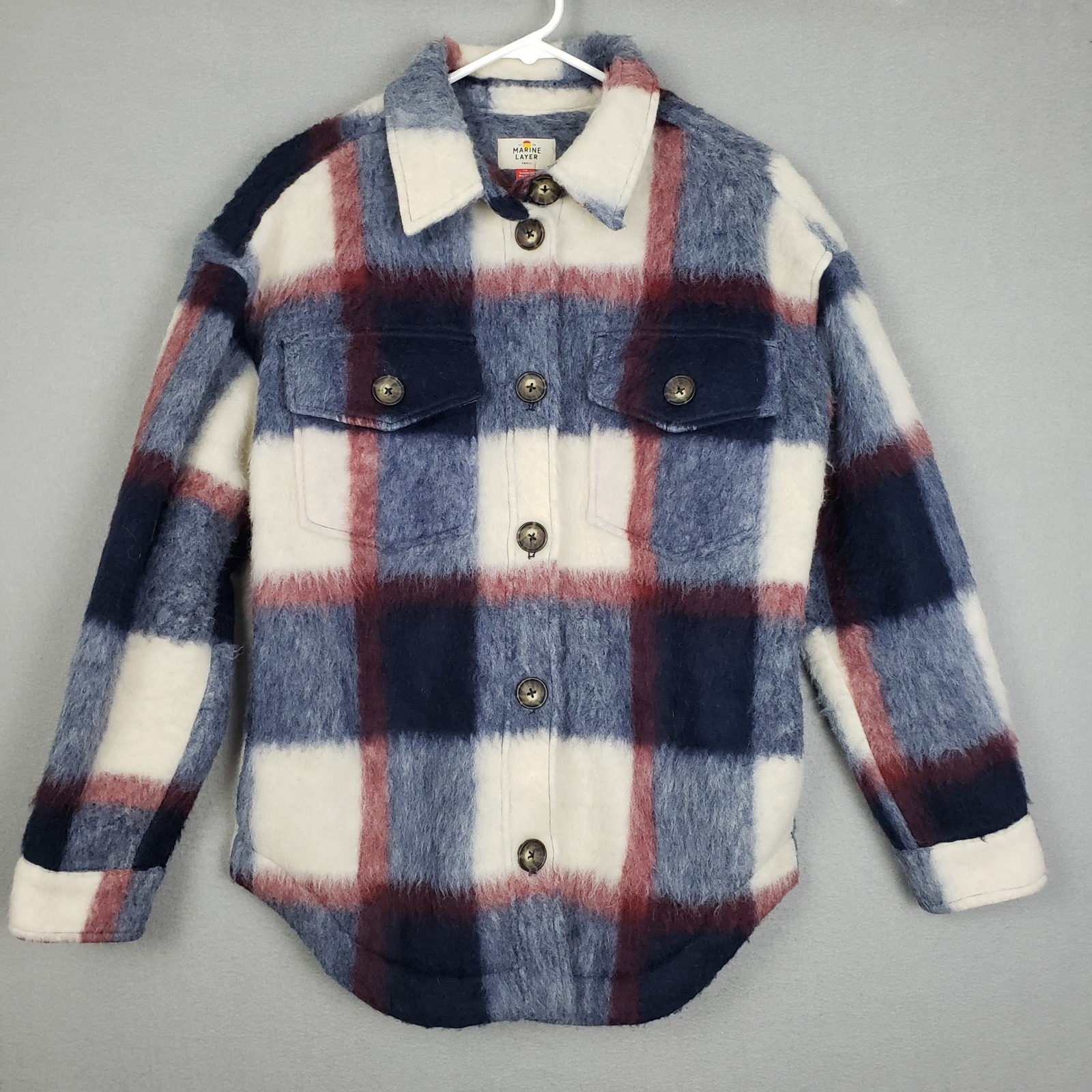 Marine Layer Women's Size S Bailey Shirt Jacket Shacket Blue Plaid Warm Layering
